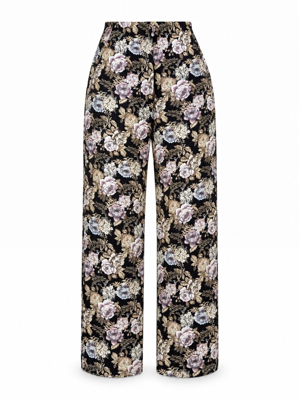 Nanushka Varsa Black Floral Rose Jacquard High Waist Pants Trousers XS